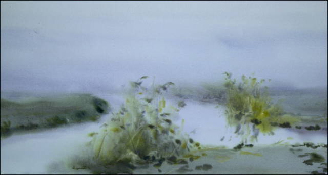 Detail aquarel Kanaal Baflo-Mensingeweer in de mist